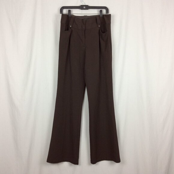 BCBG MaxAzria High Rise Trouser Pants Stretch Career Academia Brown 12 - Picture 1 of 6
